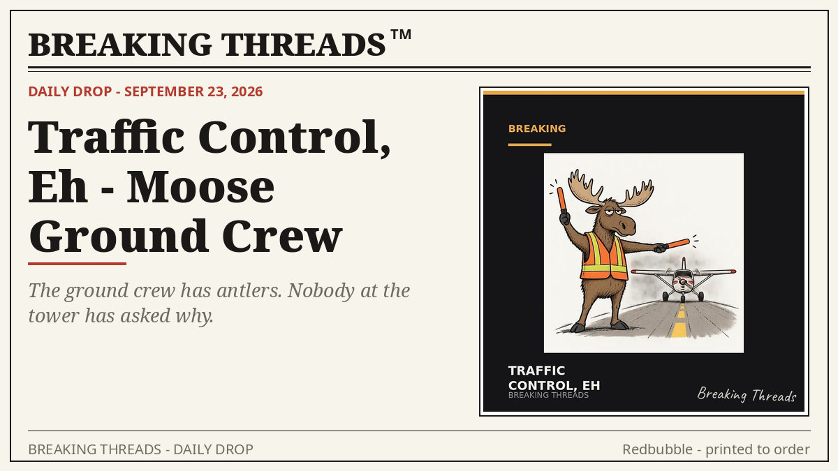 Moose in an orange hi-vis vest marshalling a bush plane with glowing wands on a runway.